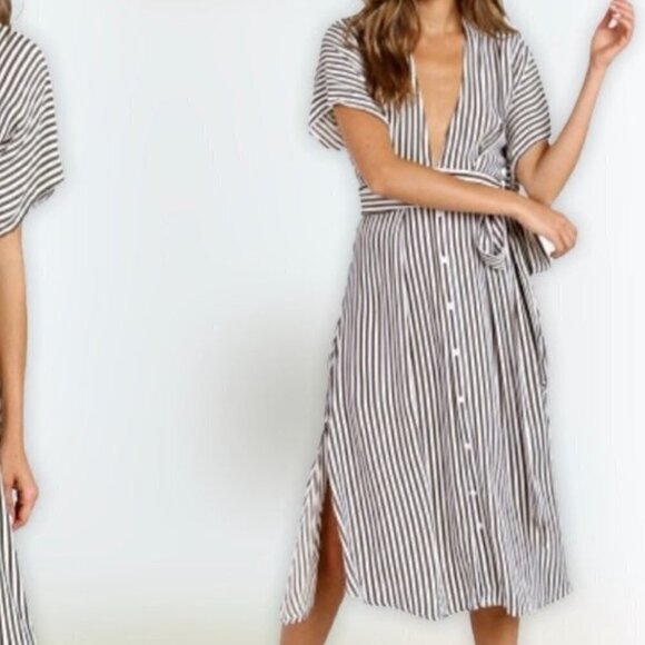 Faithfull The Brand Farah Brighton Stripe Midi Dress NWT Size 6/Medium - Picture 4 of 16